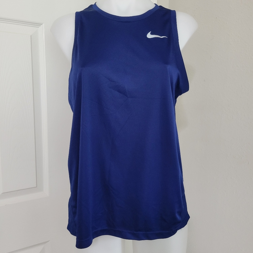 2/$25 Nike Running DriFit Sleeveless Tank Top L Like New Blue Mesh Lower Back